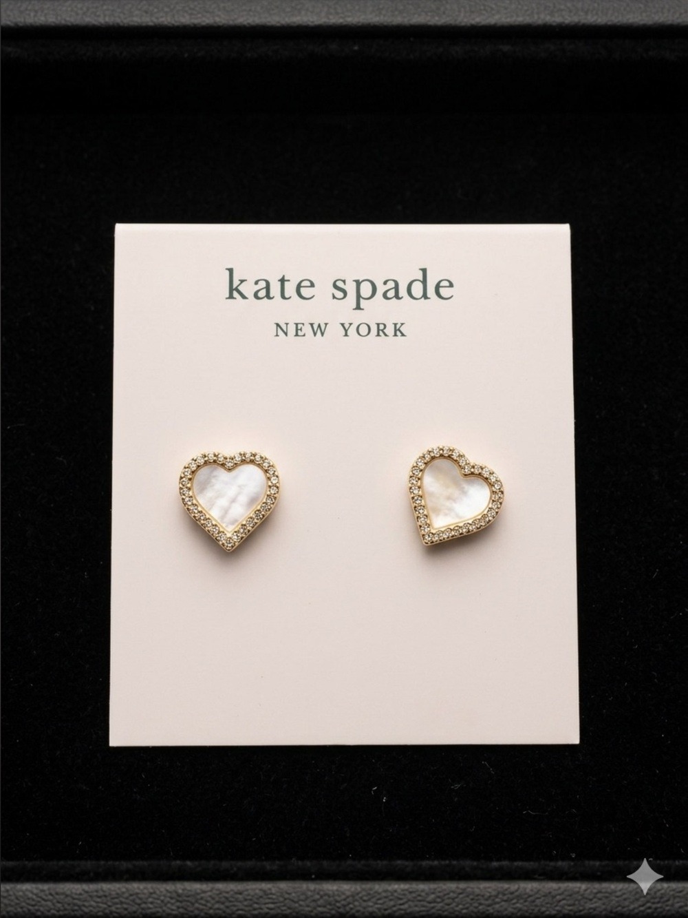 kate spade Gold Heart Mother-of-Pearl Pavé Stud Earrings 2507